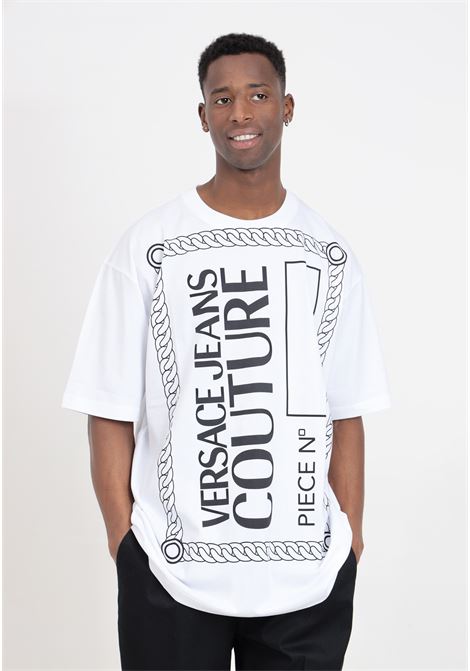 White men's t-shirt with piece number print VERSACE JEANS COUTURE | 76GAHE04CJ00E003